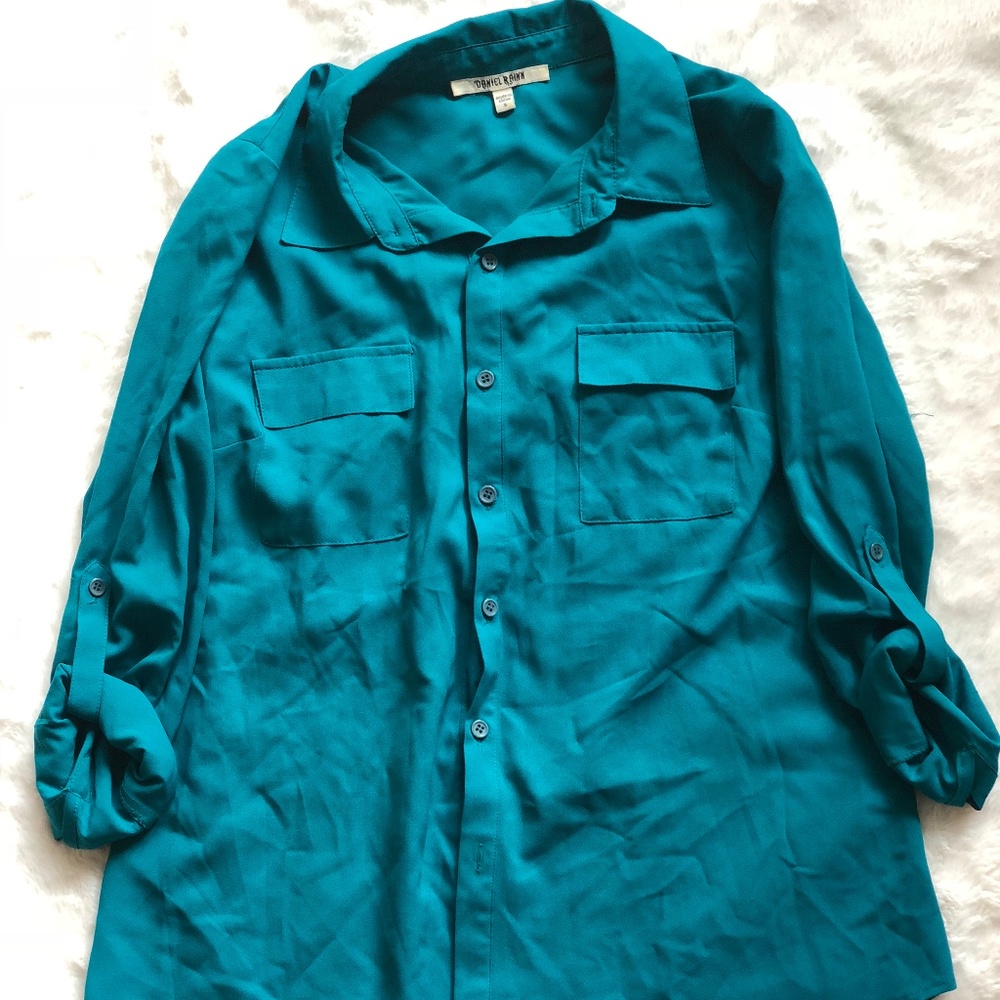 Teal oversized blouse- faux silk